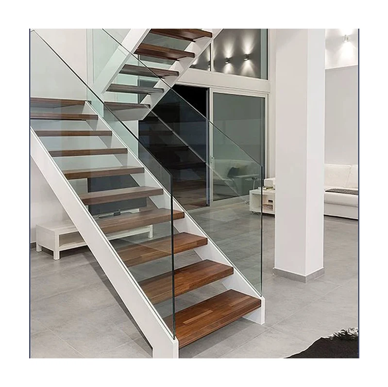 Wholesale Of New Materials Interior U-Shaped Passage Straight Staircase Glass Banister Lighted Stairs