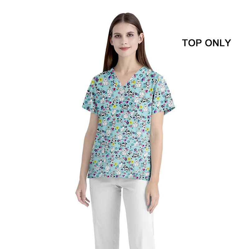 Hot Selling Three-pocket Stylist Wear Scrubs Tops Wholesale Unisex Women Medical Scrub Tops 100% Cotton