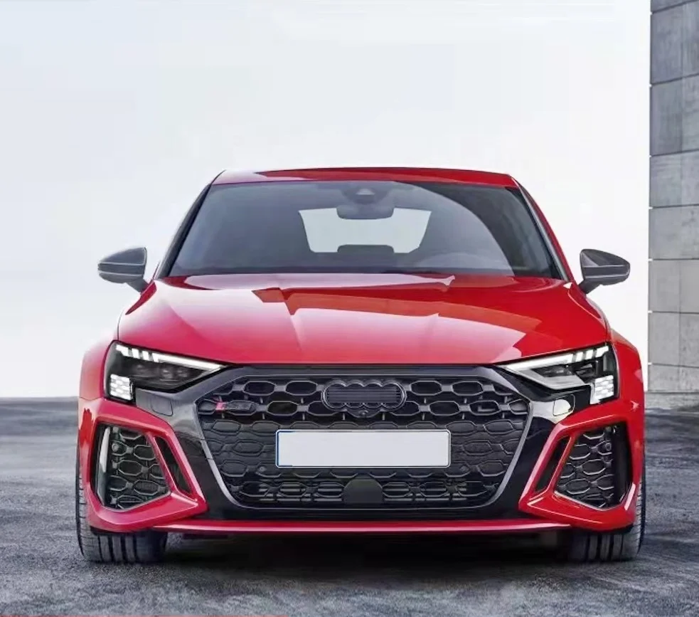 Runde Newest Front Bumper For 21+ Audi A3 Modified RS3 Front Body Kit Sports RS3 Front Bumper Grille Upgrade Black Samurai Kit