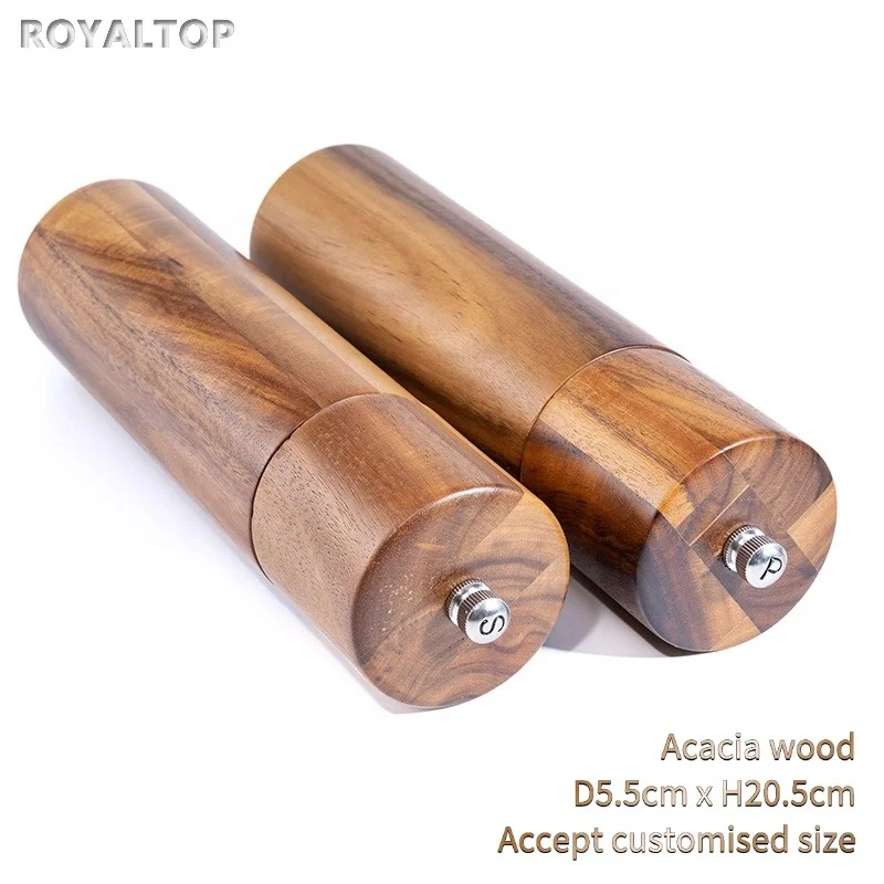 kitchen custom wooden black pepper spice shakers acacia wood salt mill pepper grinder set with tray and cleaning brush