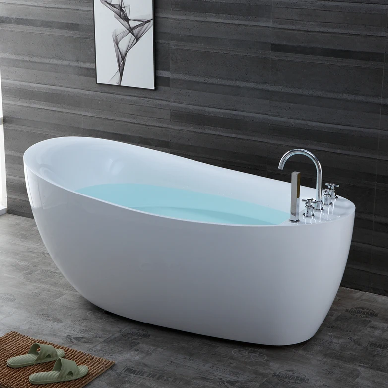 1.4m-1.8m Modern oval deep freestanding glossy white home one person acrylic bath tub indoor bathroom bathtub