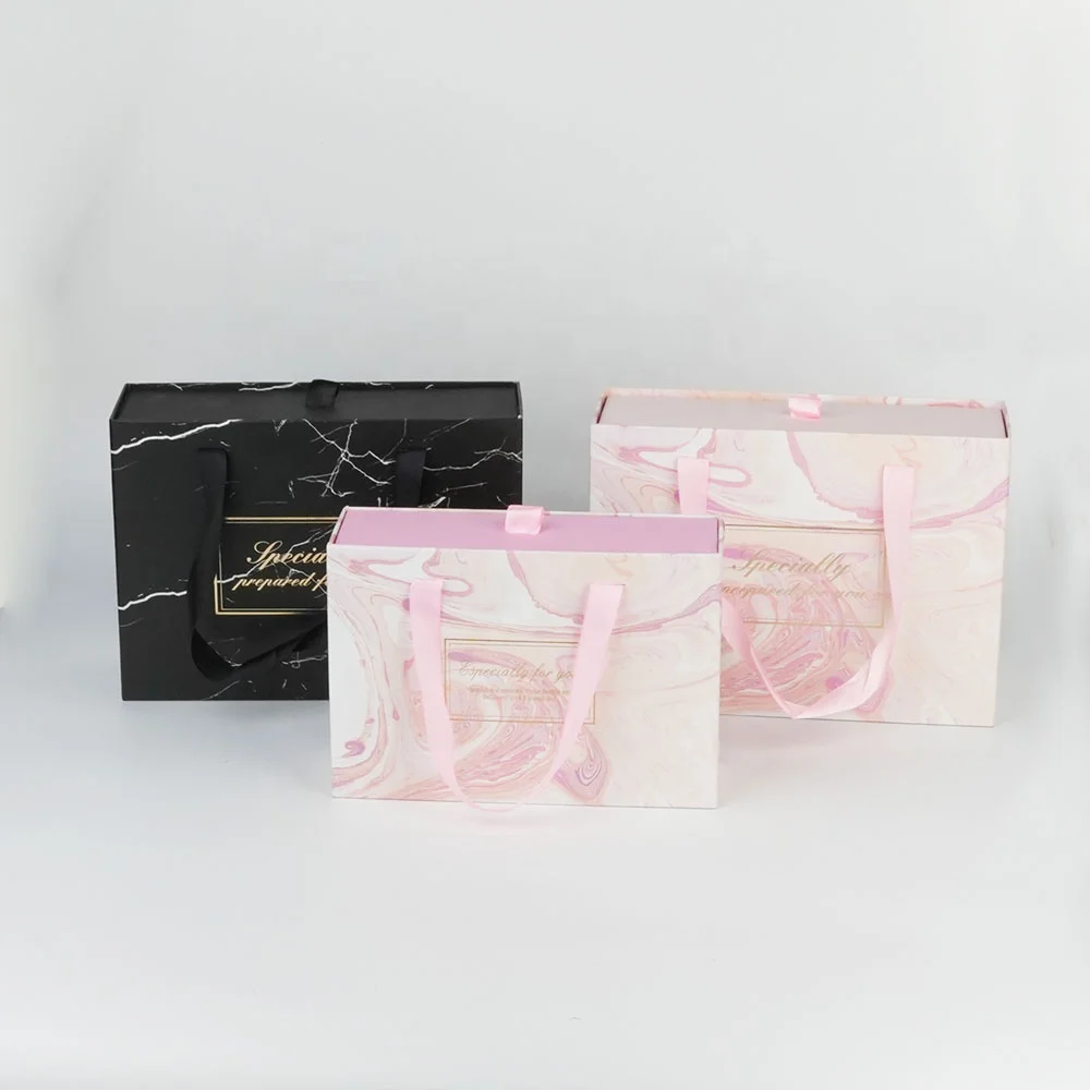 Box printing marble pattern drawer coconut jar scented candle chocolate packaging gift sets box with handle for valentine