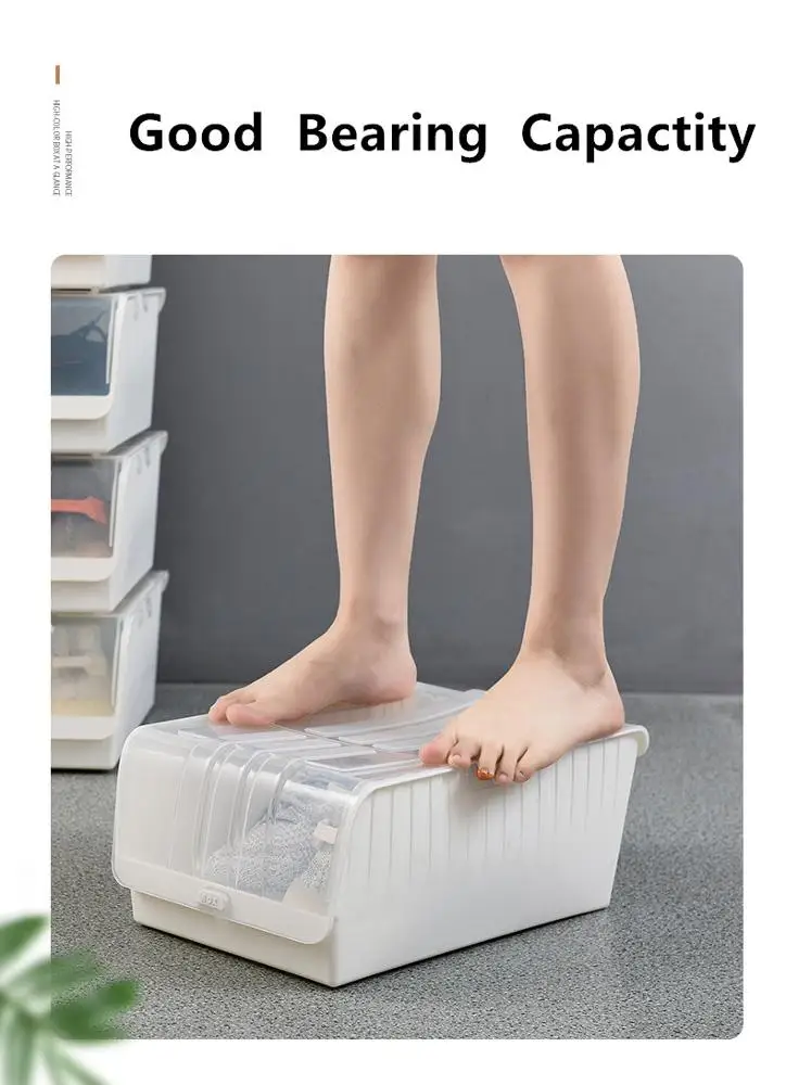 transparent stackable plastic shoe box shoe storage with flip lid