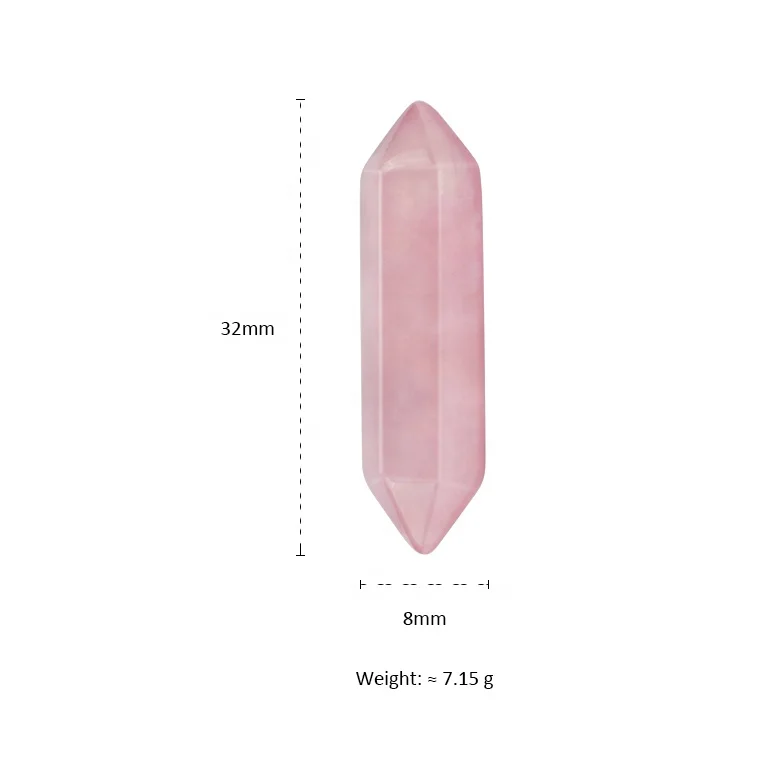 Hanhe wholesale crystal pendant chakra beads doubled-pointed charms column necklace rose quartz hexagonal prism healing stone