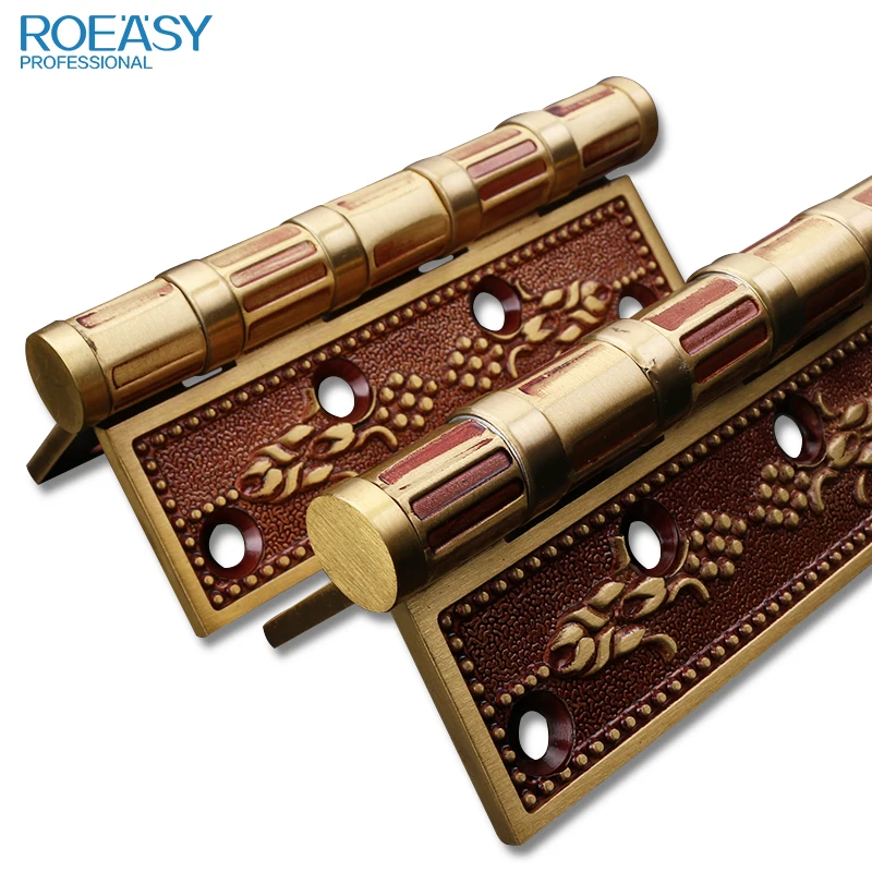 ROEASY European style luxury wooden door metal pivot hinge 4BB ball bearing 4 inch mute flush brass door hinge for heavy door