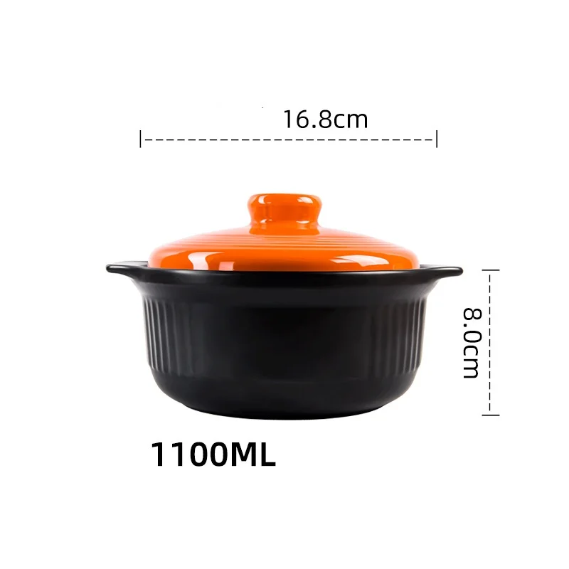 Ceramic Soup & Stew Pottery round Casserole Dish with Lid Gas Microwave Oven & Stove Safe