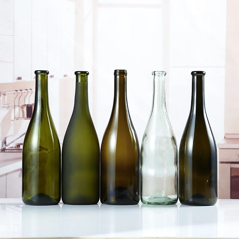 Factory high quality empty 750ml Burgundy anti green glass wine bottle champagne grape glass red wine bottle