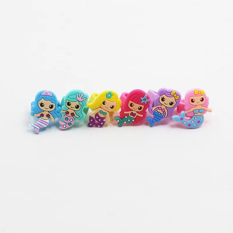 New Mermaid Ring Pvc Soft Rubber Kids Ring Cartoon Design Cute Colorful Silicone Rings for Gift