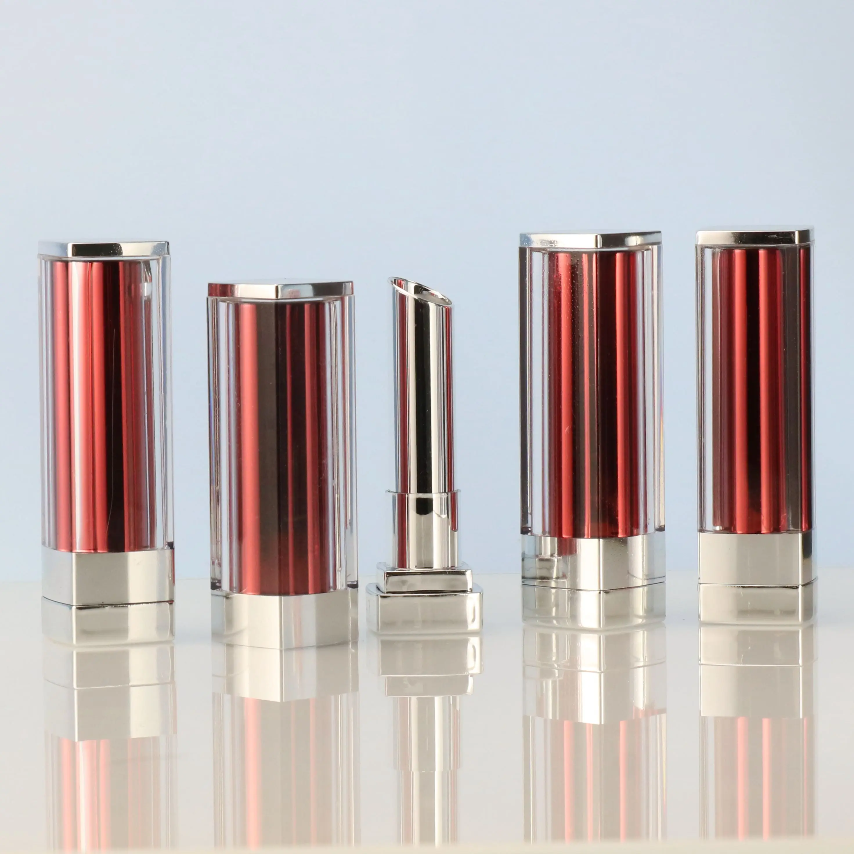 Unique Design Shiny Red Push Up Empty Round Aluminum Lipstick Tube