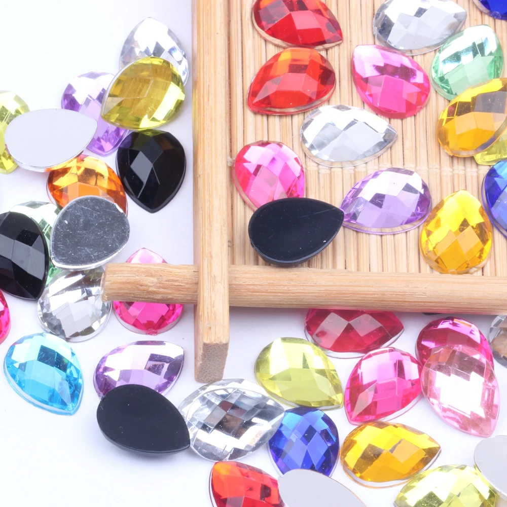 Wholesale 10x14mm 200pcs Flatback Rhinestone Earth Facets Tear Shape Many Colors Crystal Prisms Bulk For Garment Accessories