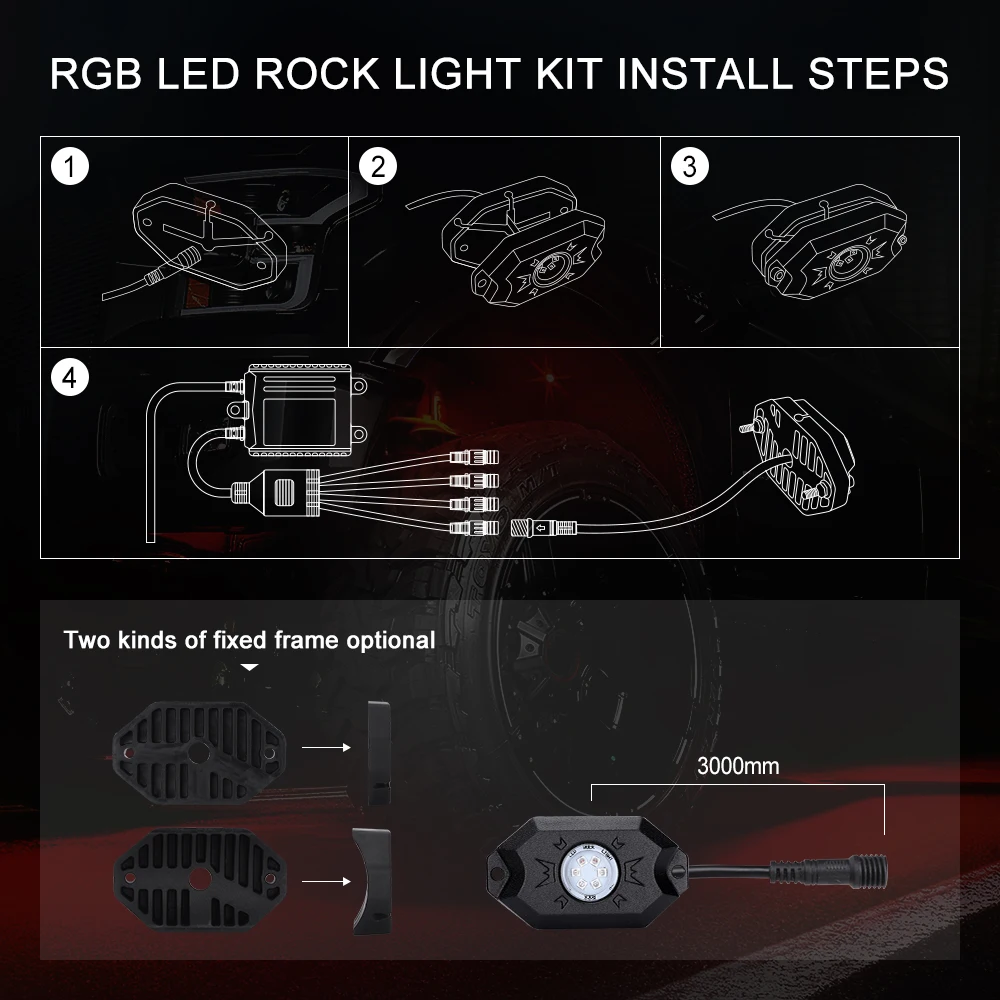 Amazon Top Sale 8 Pods RGB Rock Lights Waterproof Rf Control 12 Pod Led Rock Light Kit For Trucks SUV Car ATV UTV