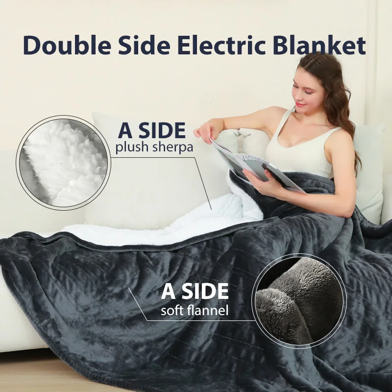 Hot Selling Reversible Flannel Throw heated blankets throws fleece electric heating blanket