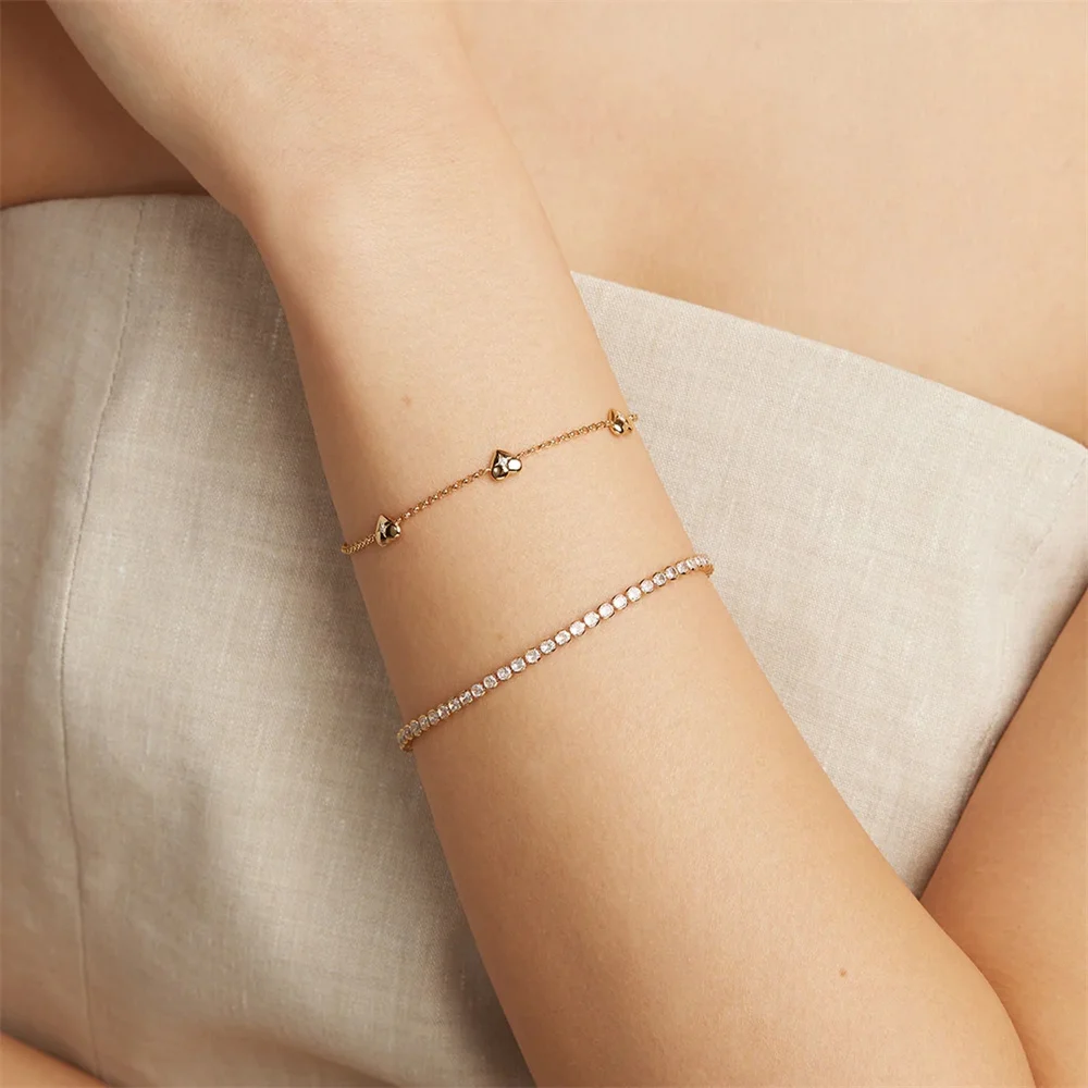Summer 925 Silver Dainty Heart Charm Bracelet Jewelry Exquisite Zircon Plus Heart Design 18k Gold Plated Bracelet Gifts