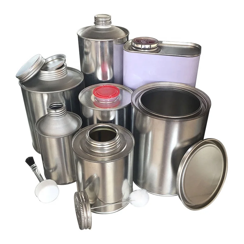 
200ml/250ml round metal tin can with screw top bottles glue tinplate can with plastic cap with brush 