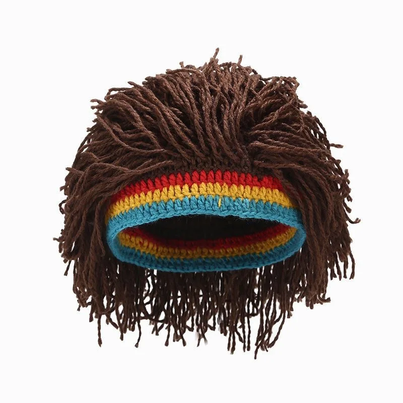 Wholesale Funny Wig Beard Hats Handmade Knitted Jamaican Rasta Beanie Hat with Dreadlocks Christmas Halloween for Men Women