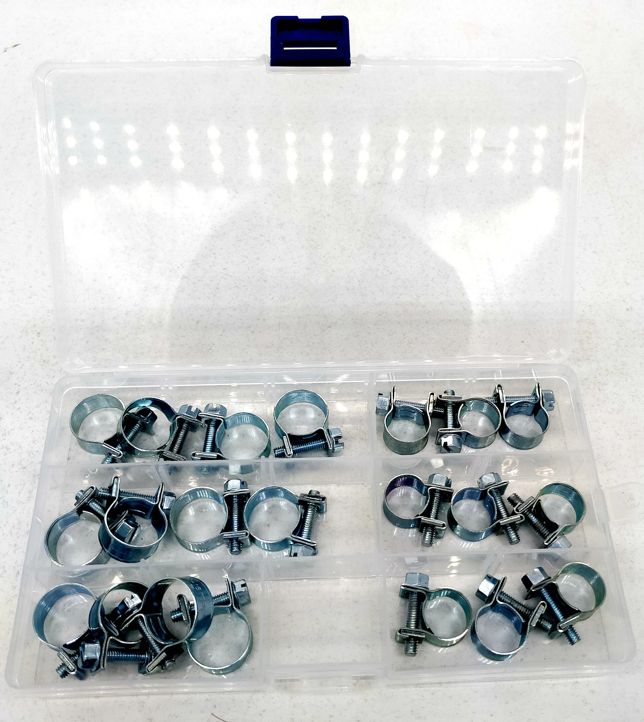 mini spring 9mm silver zinc plated flexible fuel line hose tubing hose clamp clips in plastic box