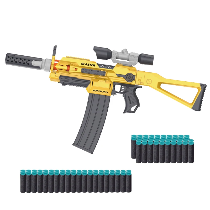 Electric Automatic AK Foam Blaster Toy Gun for Kids DIY Motorized with 40 Nerf-Compatible Soft Bullet Darts Great Birthday Gift