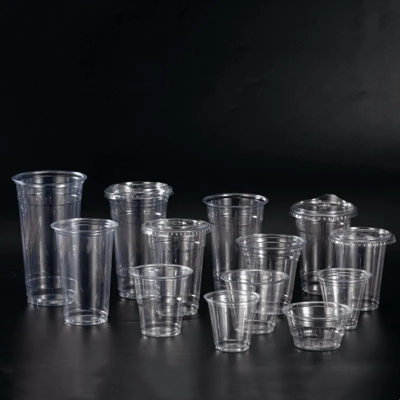 Disposable Custom Logo Milk Tea Smoothie Takeaway Cup Transparent Plastic Cup With Lid