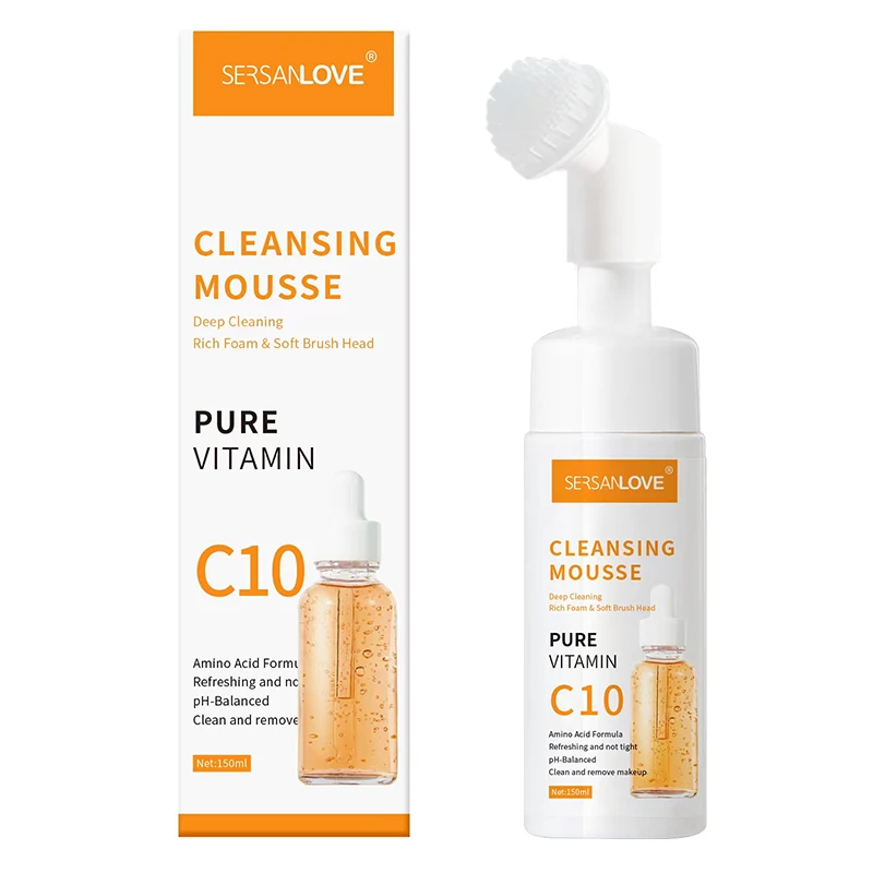 Private Label Deeply Cleaning Foam Face Amino Acid Cleanser Mousse Foaming Vitamin C Facial Wash Cleanser