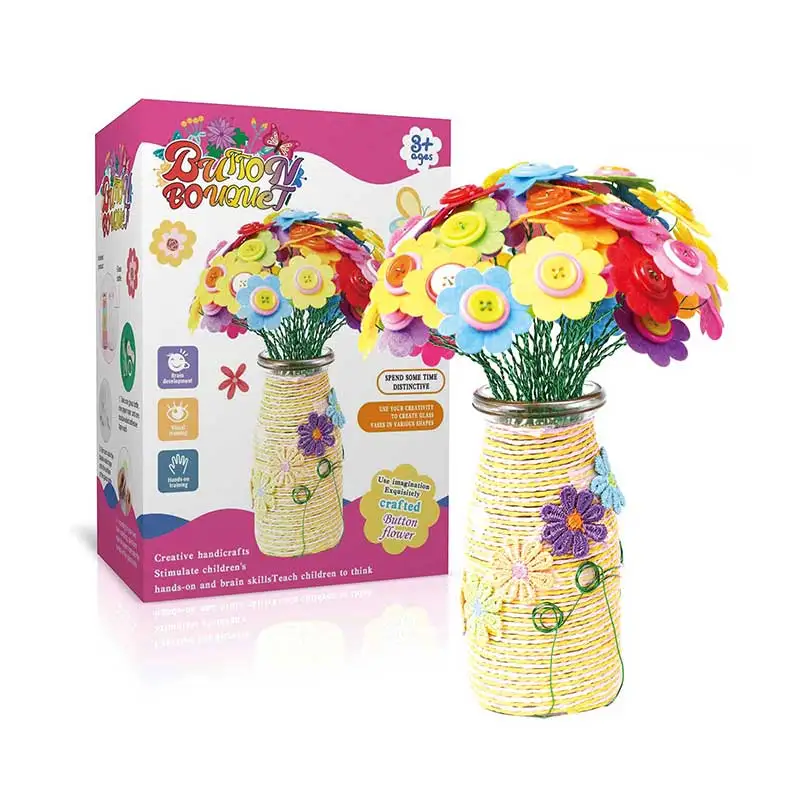DIY Flower Set With Button And Felt Button Flower With 2 Vases Decorate Your Own Flower Bouquet For Christmas