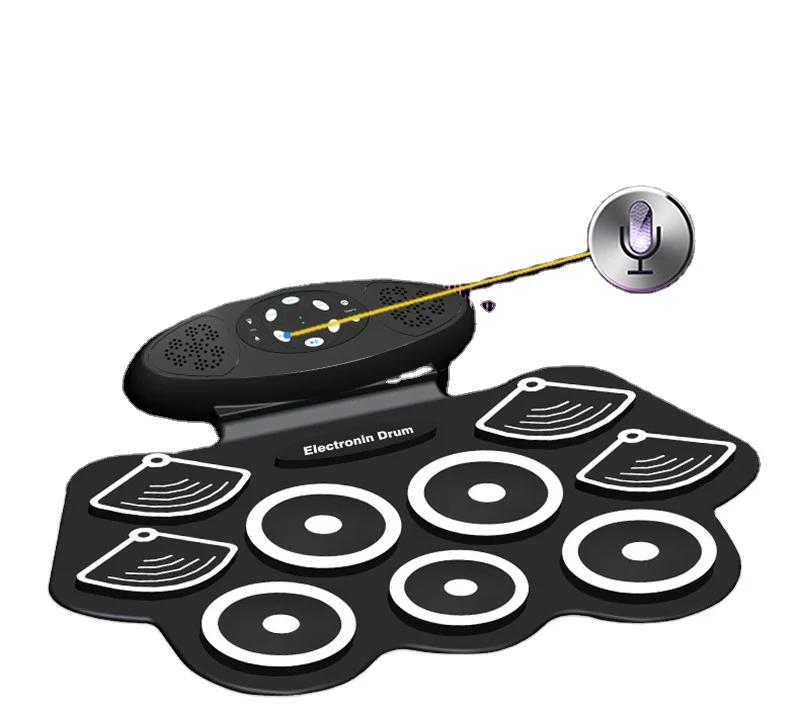 New Double Horn Thickened Electronic Drum Set Drum Portable Silicone Percussion Instrument  Hand Roll Drum Kit