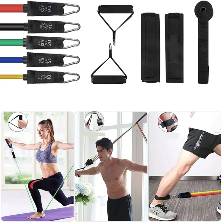 11 Pcs Latex Tube Resistance Bands Set Custom Logo With Ankle Straps And Door Anchor For Working Out Training Exercise Bands