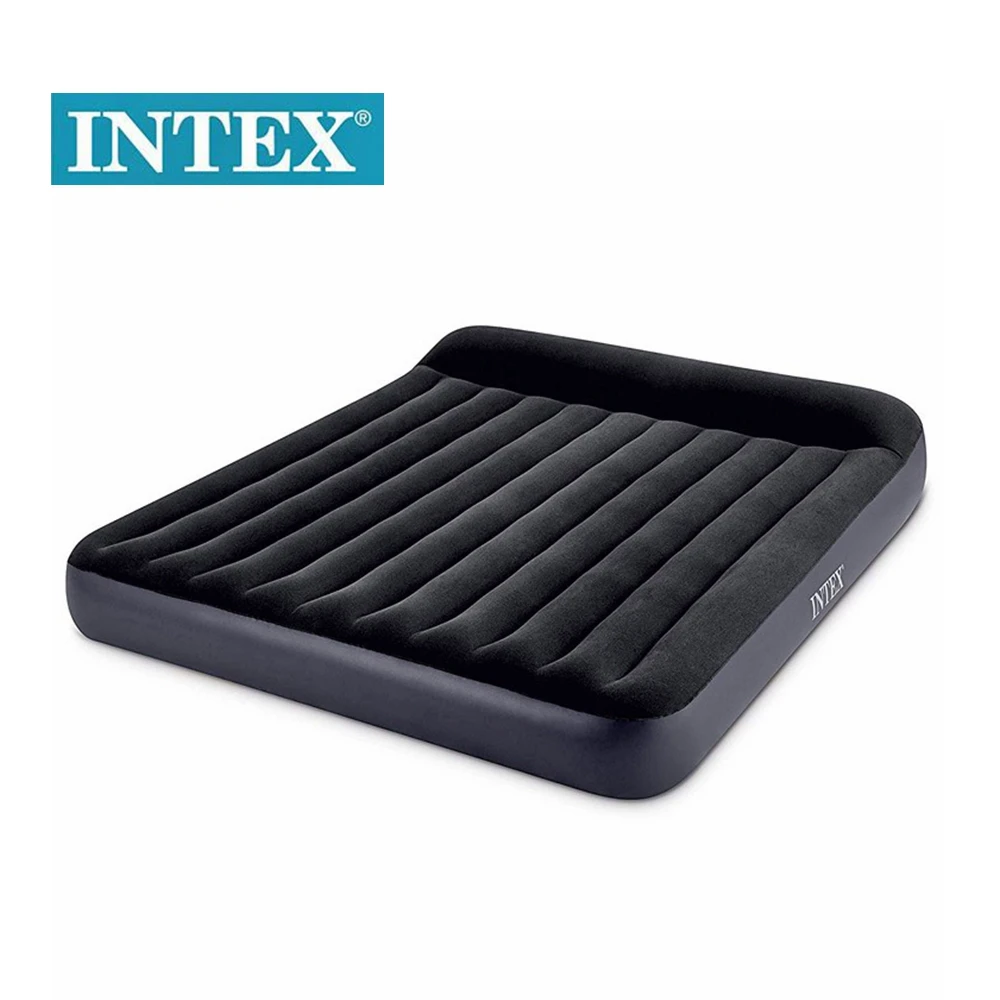 INTEX 64144  Lightweight Queen Size  Inflatable Flocked Double High Air Bed Mattress With Built In pillow
