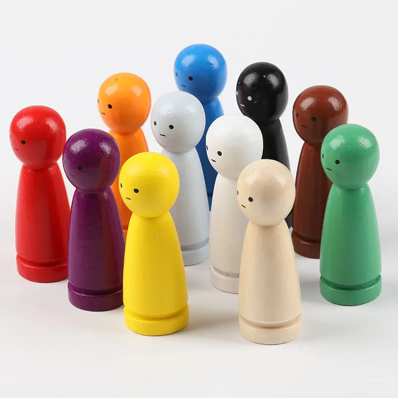 35 pieces wooden peg people for craft and painted Kids toy set unfinished wooden figures peg dolls set