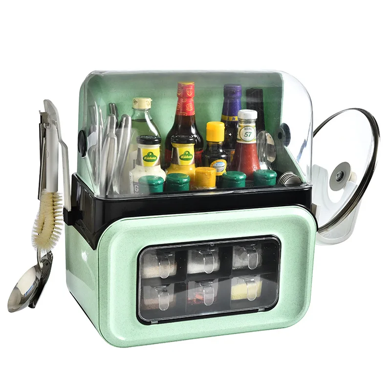 A2766 Creative Multi-functional Kitchen Tools Dustproof Shelf Seasoning Knives Pot Cover Rack Kitchen Storage Boxes