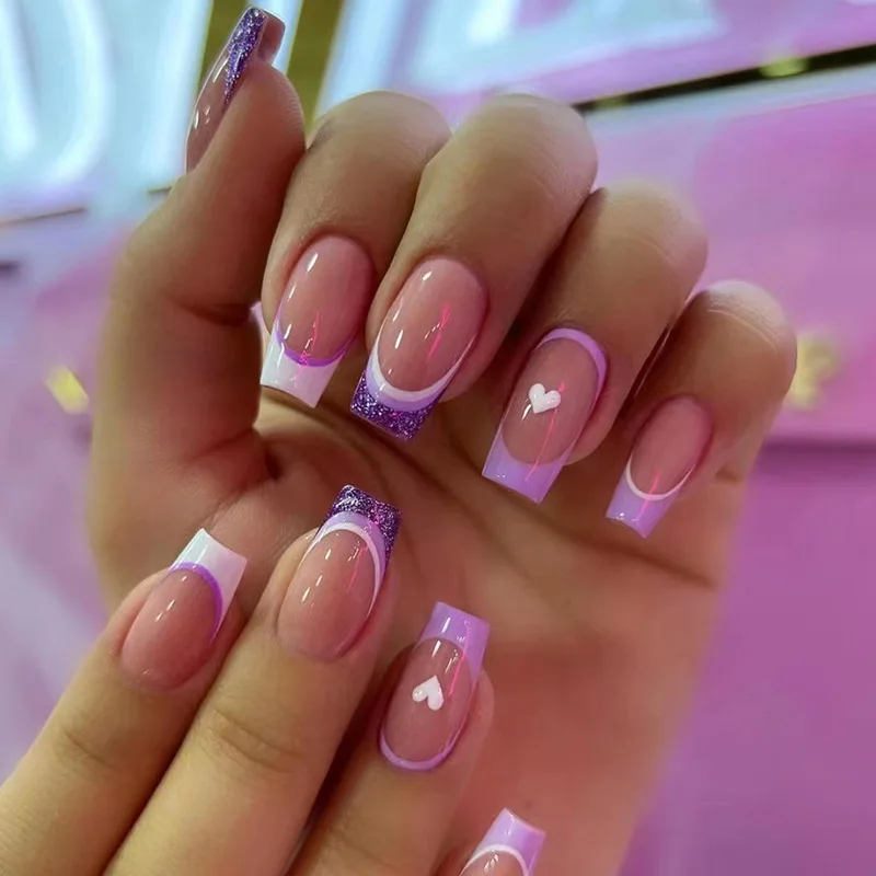 Naixi 2023 Hot Sell Factory Vendor Wholesale Price Nails Press on Acrylic Nails Diamond Medium Coffin French 24pcs/Box Blind Box