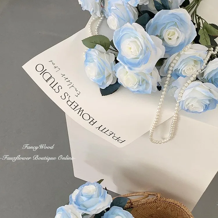 Ice blue artificial rose flowers for shopping mall decoration