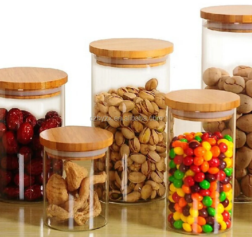 Wholesale Kitchen Borosilicate Glass Airtight Food Storage Container With Bamboo Wood Lid