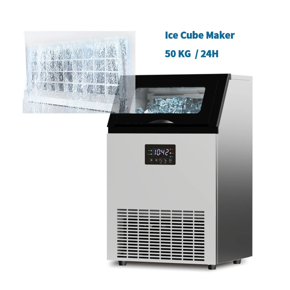 50KG Commercial Ice Maker 110lbs/24H Freestanding Ice Cube Making Machine