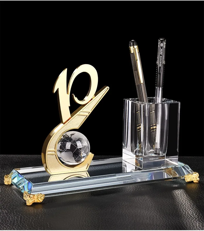 Number 10, 20 30 years anniversary gift Crystal Pen holder Set for Table Decoration MH-B0384