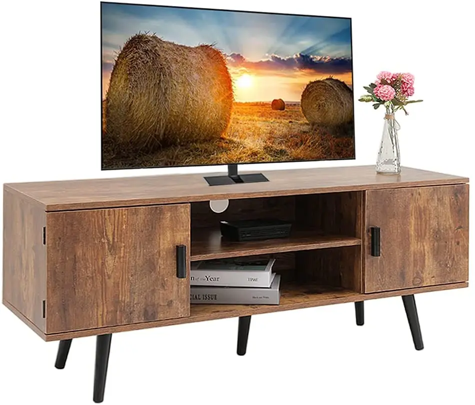 Mid-Century TV Console Cabinets Living Room Furniture Modern 2 Storage Cabinet TV Stand for Living Room