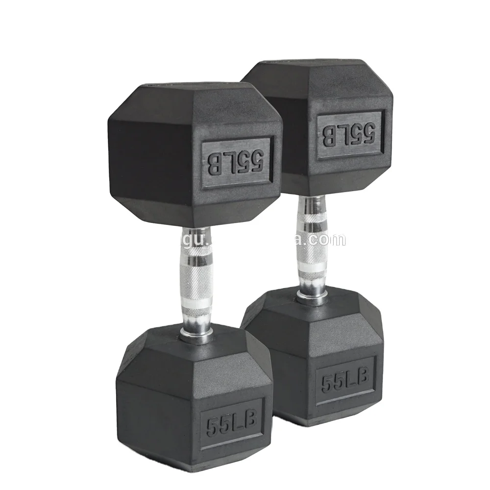 
Rubber Coated Hex Dumbbell with Contoured Chrome Handle 
