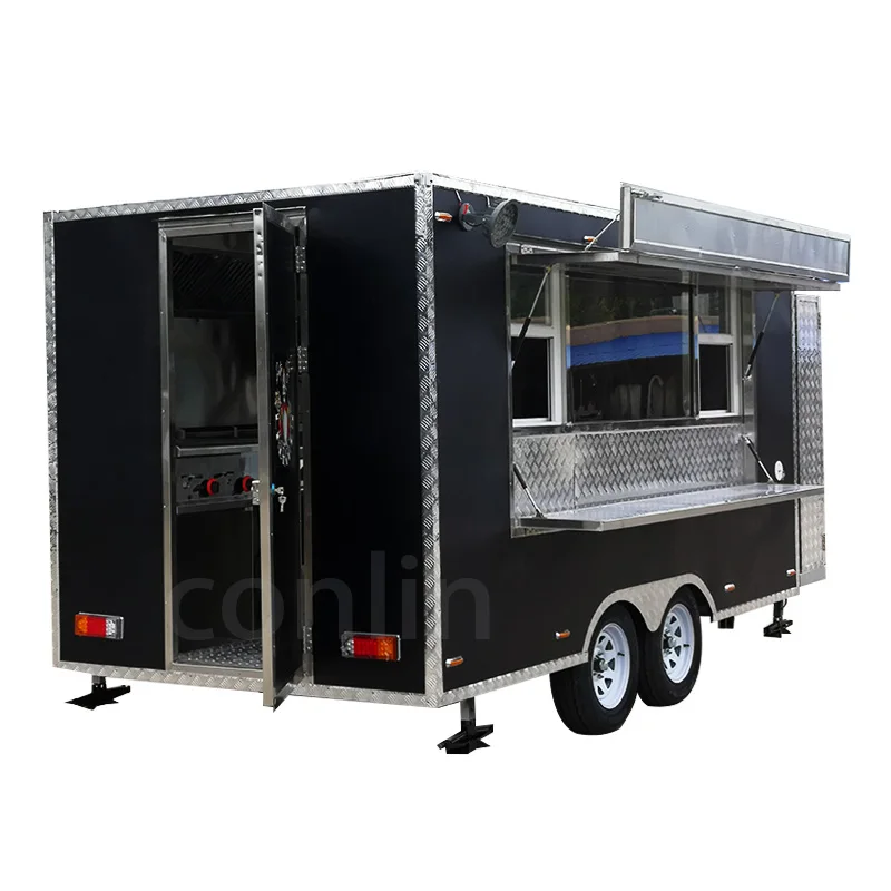 Customized Multifunction Food Catering Trailer Fully Equipped Food Truck Hot Dog Mobile Store With Lift-Down Window For Sale