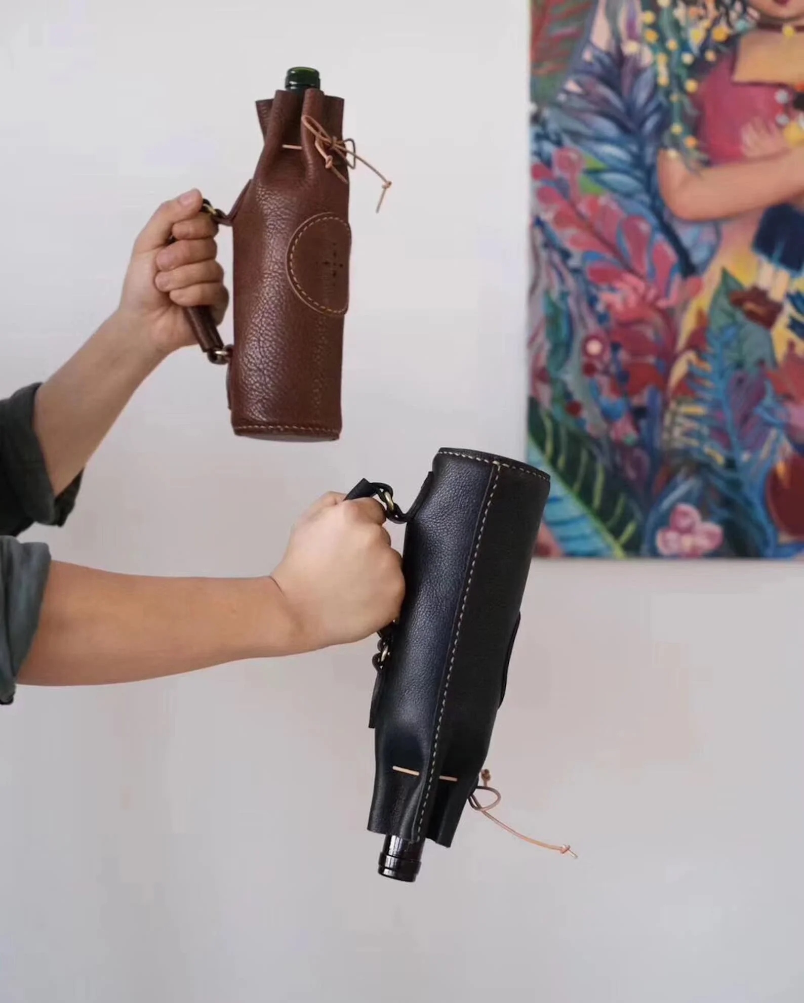 Vintage wine holder genuine leather bottle holder custom wine gift bags