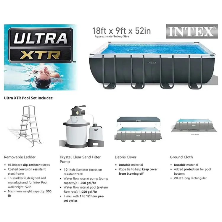 INTEX 26355EH 18ft x 9ft x 52in Ultra XTR Deluxe Rectangular above Ground Swimming Pool Set