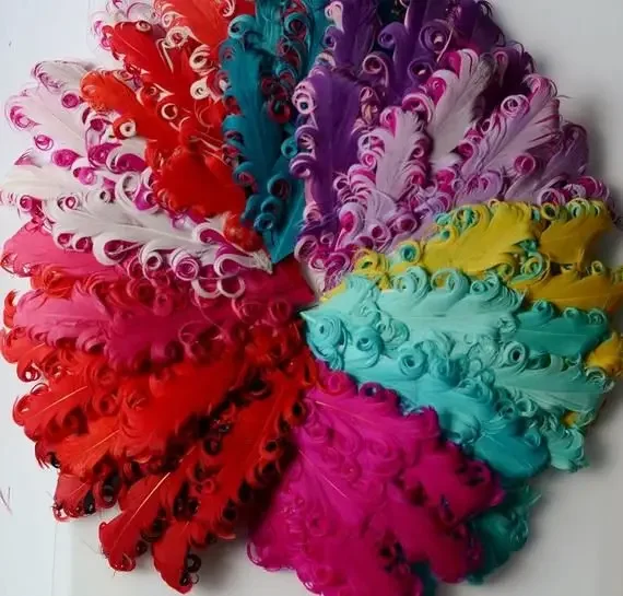 Baby Feather With White Red Colored dyed Curly Feather Pad curly goose feather Pad for kids