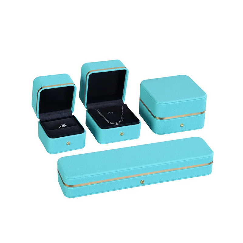 Luxury Blue PU leather jewelry packaging set gift ring boxes