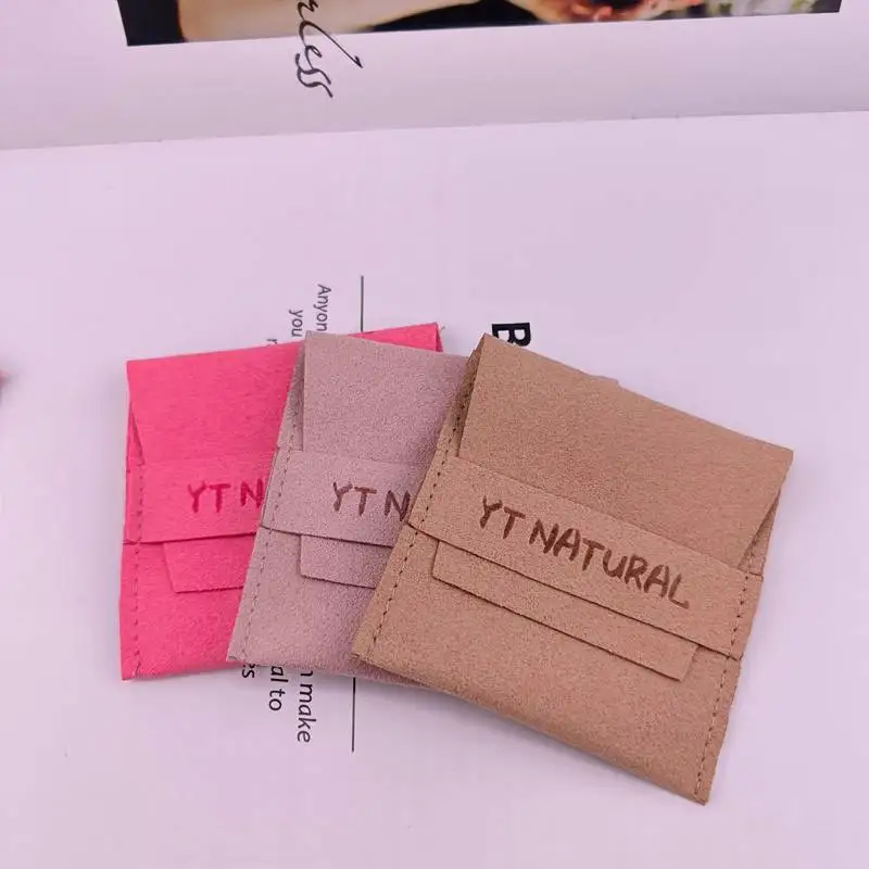 Custom logo envelope jewelry pouch bag premier microfiber suede flap pouch Earring Necklace Pouch