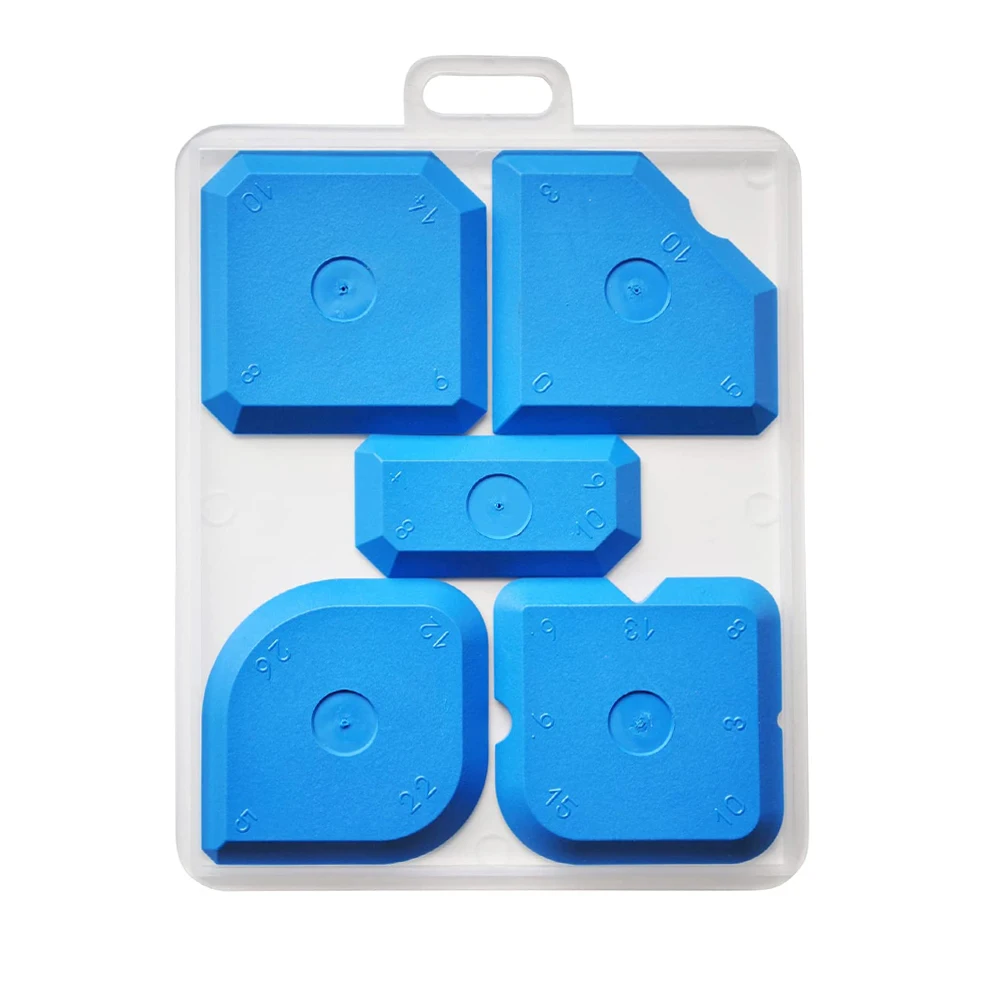 SOLUDE 5PCS Professional Blue yellow  Silicone Grout Joint Smoother Scraper Set with Transparent plastic box