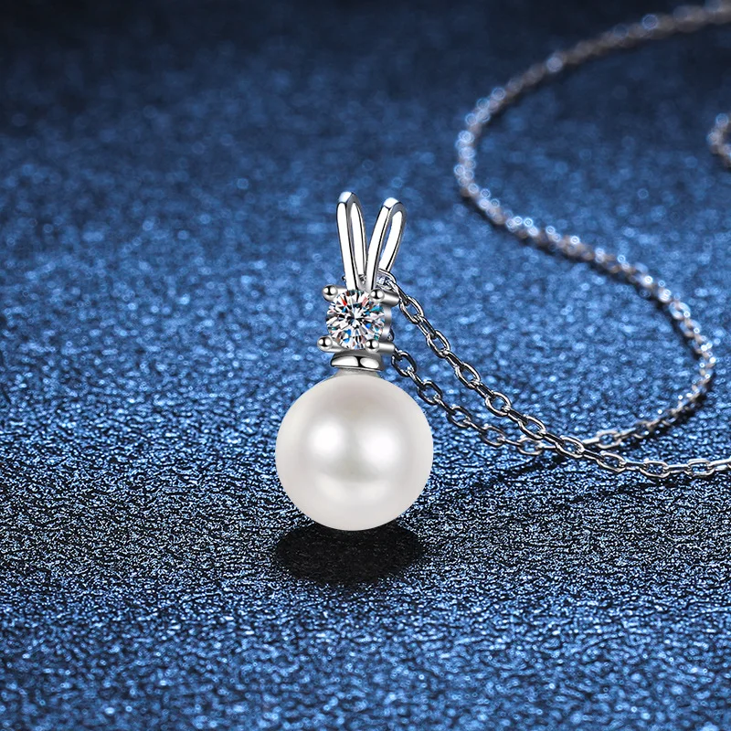 Wholesale Elegant Women Fine Jewelry Gift S925 Sterling Silver Freshwater Pearl Real VVS Moissnaite Pearl Pendant Necklace