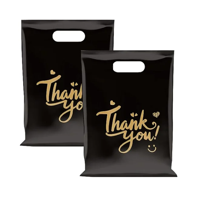 Factory Direct Sales Eco-friendly Custom Size Color LDPE Thank You Plastic Die Cut Handle Shopping Bag
