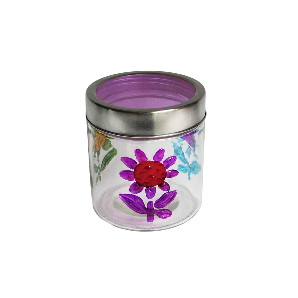 Zibo wholesale hand painted airtight glass canning jar with screw lid