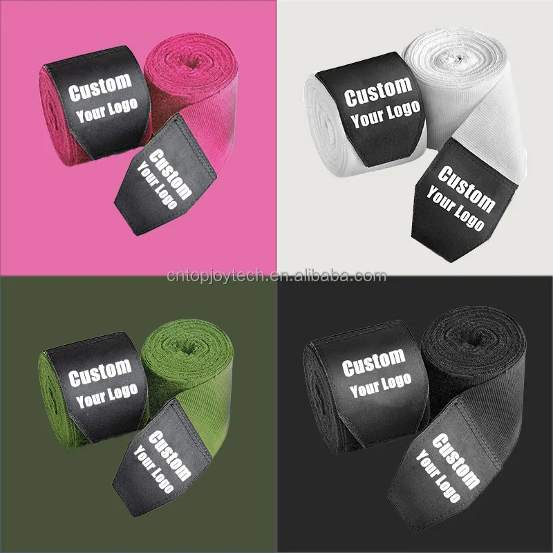 High Quality Polyester 120inch 180inch Semi Elasticity Boxing Bandages Custom Logo Widen Velcro Boxing Hand Wraps