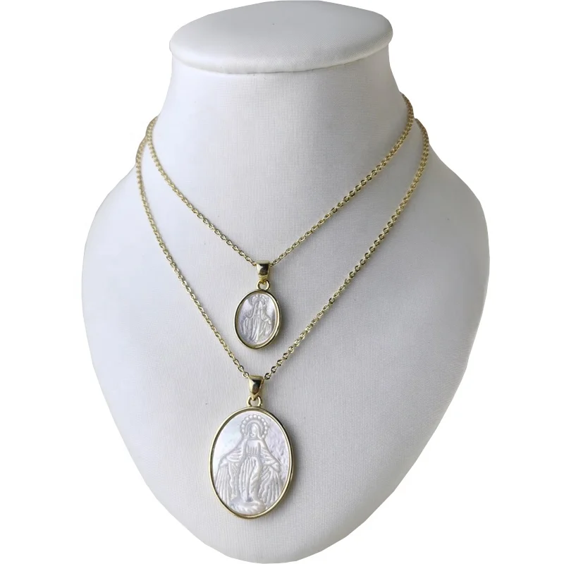 Hot 925 sterling silver gold necklace natural mother of pearl shell Virgin Mary pendant for women Jewelry