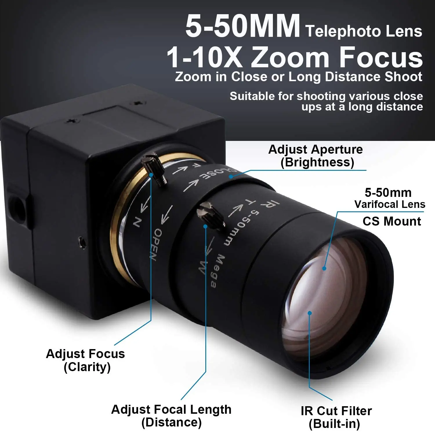 Высокое разрешение 8MP 3264X2448 usb-камера с CS 5-50 мм varifocla объектив для HD камера видео наблюдения системы безопасности