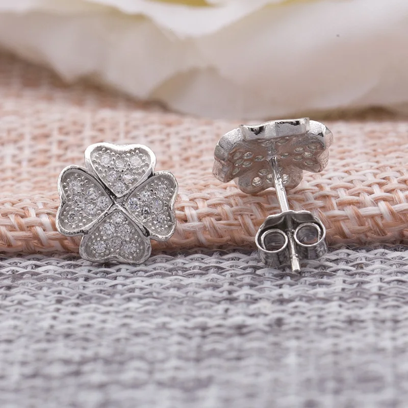 Fashion High Quality Women Jewelry Rhodium Plated Earring 925 Sterling Silver Four leaf clover Earring